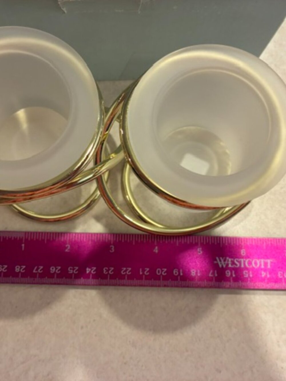 NIB PartyLite Gemini 2 Frosted Votive Candle Holder w/Interlocking Gold Rings - Picture 3 of 5